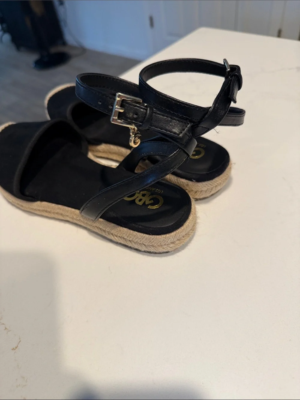 G by Guess Black Suede Espadrille Ankle-Strap Flats
